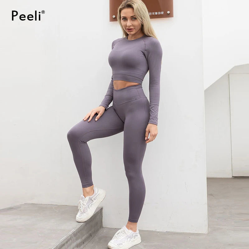 2/3 Piece Set Women Gym Wear Seamless Yoga Set Sports Bra Crop Top High Waist Leggings Fitness Sportswear Workout Outfits Woman