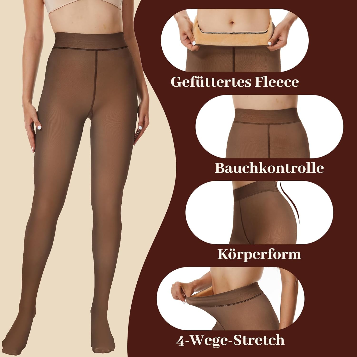 Thermo Strumpfhose Damen Strumpfhosen Winter Gefütterte Strumpfhose Thermostrumpfhose Warme Strumpfhosen Winterstrumpfhose Damen Große Größen Fleece Durchscheinend Plüschstrümpfe Braun Und Schwarz