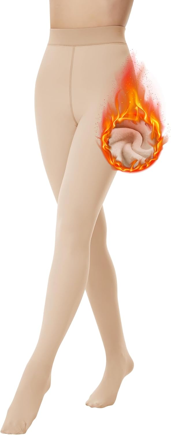FOTOCITI Thermo Strumpfhose Damen Winter Gefütterte Strumpfhose Mit Fleece Bauchweg Warme Gefälschte Durchscheinend Thermostrumpfhosen Dicke Plüsch Pantyhose