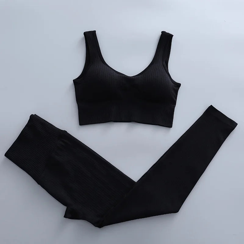 2/3 Piece Set Women Gym Wear Seamless Yoga Set Sports Bra Crop Top High Waist Leggings Fitness Sportswear Workout Outfits Woman