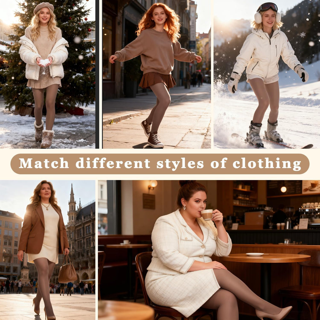 Thermo Strumpfhose Damen Strumpfhosen Winter Gefütterte Strumpfhose Thermostrumpfhose Warme Strumpfhosen Winterstrumpfhose Damen Große Größen Fleece Durchscheinend Plüschstrümpfe Braun Und Schwarz