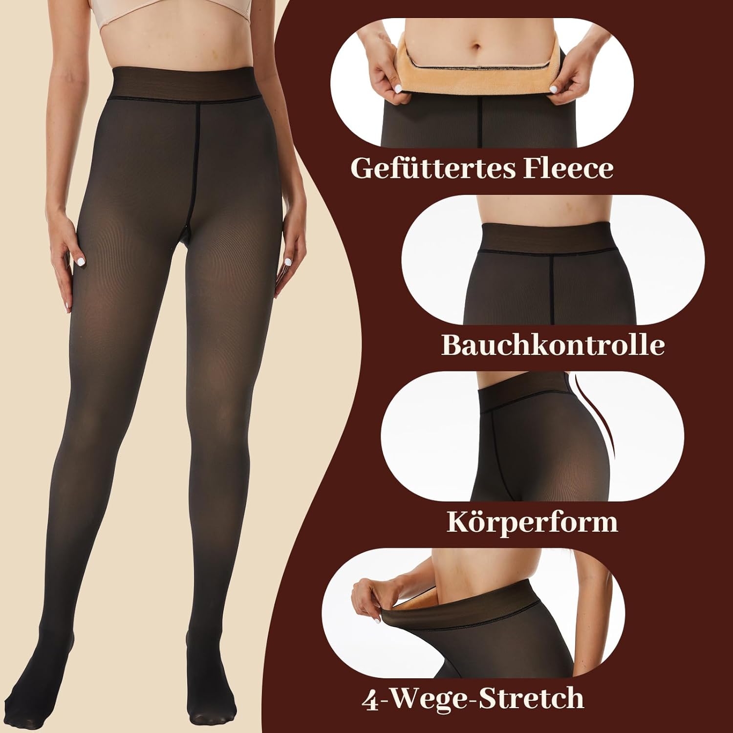 FOTOCITI Thermo Strumpfhose Damen Winter Gefütterte Strumpfhose Mit Fleece Bauchweg Warme Gefälschte Durchscheinend Thermostrumpfhosen Dicke Plüsch Pantyhose