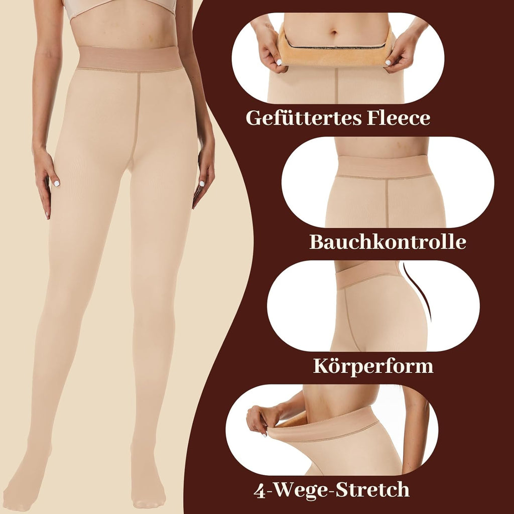 FOTOCITI Thermo Strumpfhose Damen Winter Gefütterte Strumpfhose Mit Fleece Bauchweg Warme Gefälschte Durchscheinend Thermostrumpfhosen Dicke Plüsch Pantyhose