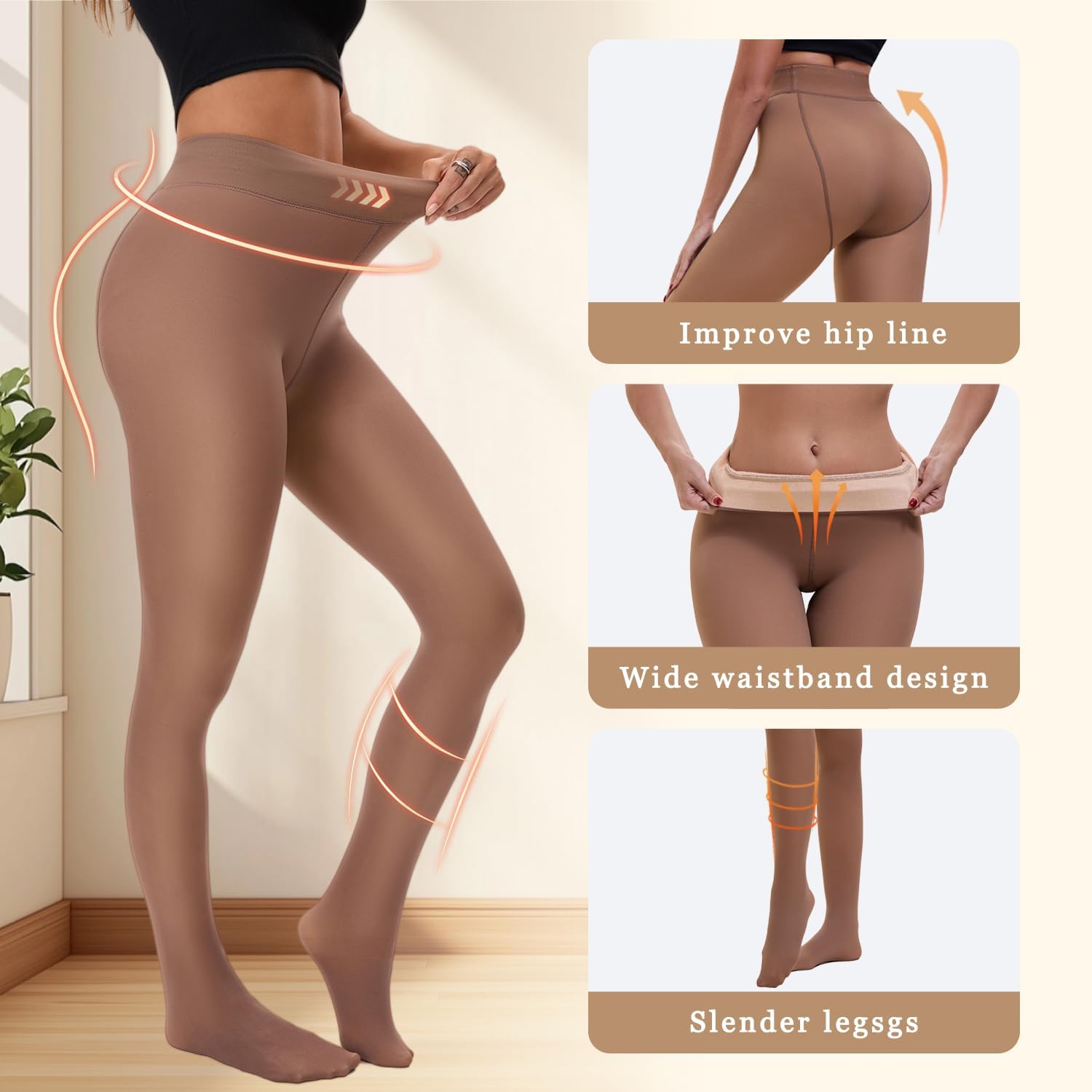 Thermo Strumpfhose Damen Strumpfhosen Winter Gefütterte Strumpfhose Thermostrumpfhose Warme Strumpfhosen Winterstrumpfhose Damen Große Größen Fleece Durchscheinend Plüschstrümpfe Braun Und Schwarz