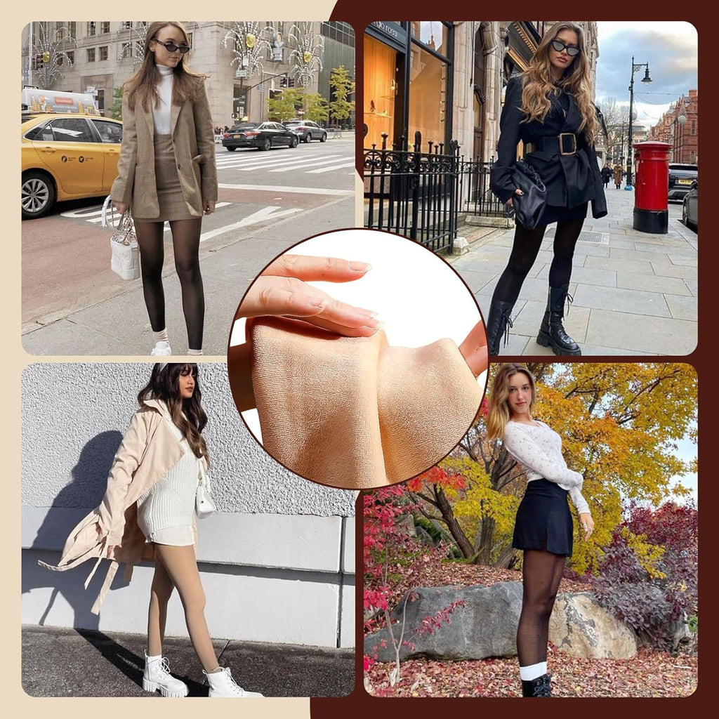 FOTOCITI Thermo Strumpfhose Damen Winter Gefütterte Strumpfhose Mit Fleece Bauchweg Warme Gefälschte Durchscheinend Thermostrumpfhosen Dicke Plüsch Pantyhose