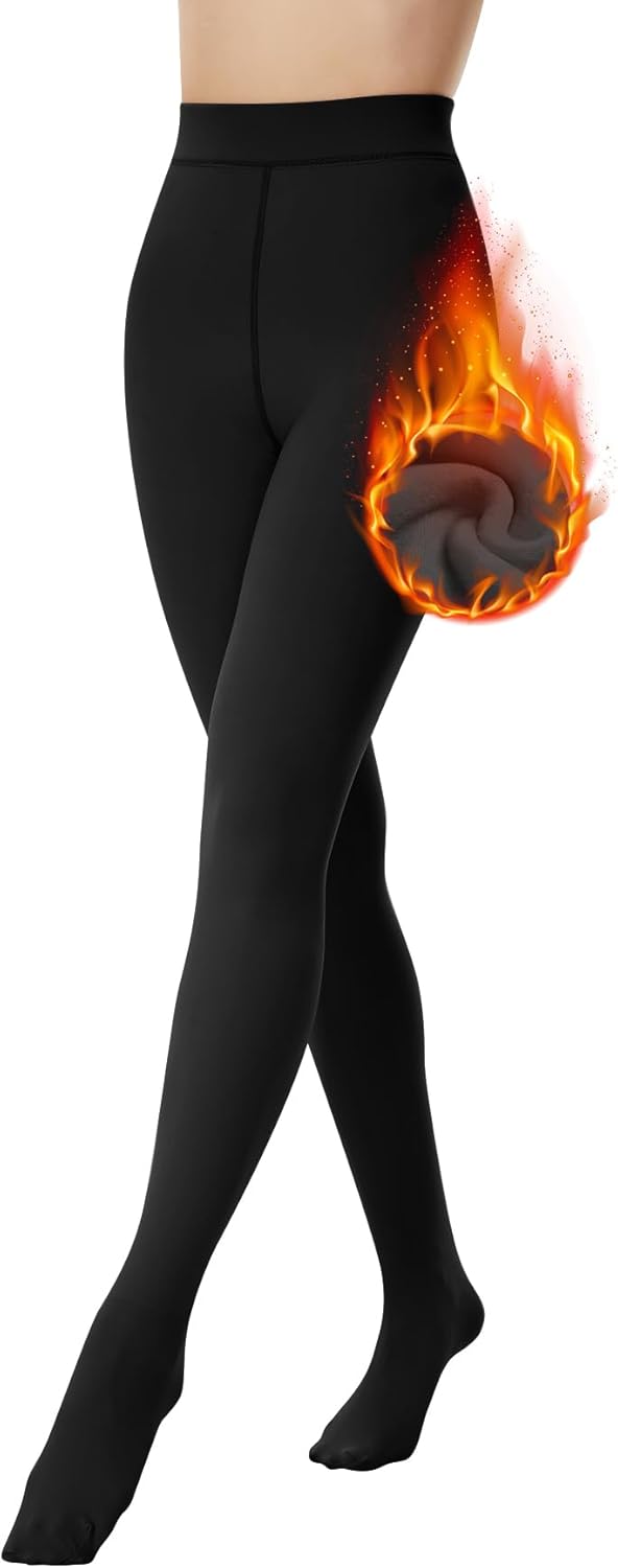 FOTOCITI Thermo Strumpfhose Damen Winter Gefütterte Strumpfhose Mit Fleece Bauchweg Warme Gefälschte Durchscheinend Thermostrumpfhosen Dicke Plüsch Pantyhose